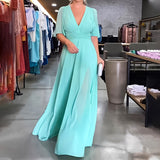🌷50% KEDVEZMÉNY Korlátozott Ideig💞Egyszínű V-nyakú Derék Feszesítő Ruha