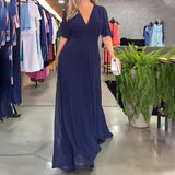 🌷50% KEDVEZMÉNY Korlátozott Ideig💞Egyszínű V-nyakú Derék Feszesítő Ruha