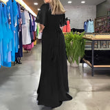 🌷50% KEDVEZMÉNY Korlátozott Ideig💞Egyszínű V-nyakú Derék Feszesítő Ruha