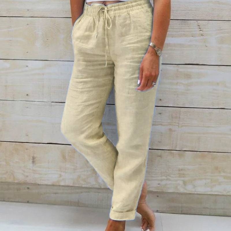 🔥🔥[S-2XL]🍃👖 Női rugalmas derékú pamut-len széles szárú nadrág