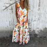 【S-3XL】🍂V-Neck Sleeveless Printed Maxi Dress