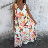 【S-3XL】🍂V-Neck Sleeveless Printed Maxi Dress