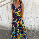 【S-3XL】🍂V-Neck Sleeveless Printed Maxi Dress