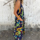 【S-3XL】🍂V-Neck Sleeveless Printed Maxi Dress