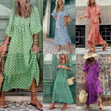 💖 Női Elegáns Virágos Boho Maxi Ruha Puffos Ujjakkal 👗
