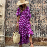 💖 Női Elegáns Virágos Boho Maxi Ruha Puffos Ujjakkal 👗