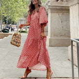 💖 Női Elegáns Virágos Boho Maxi Ruha Puffos Ujjakkal 👗