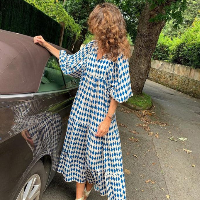 💖 Női Elegáns Virágos Boho Maxi Ruha Puffos Ujjakkal 👗
