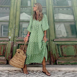 💖 Női Elegáns Virágos Boho Maxi Ruha Puffos Ujjakkal 👗