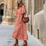 💖 Női Elegáns Virágos Boho Maxi Ruha Puffos Ujjakkal 👗
