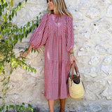 💖 Női Elegáns Virágos Boho Maxi Ruha Puffos Ujjakkal 👗