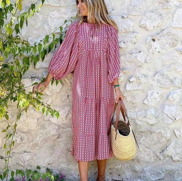 💖 Női Elegáns Virágos Boho Maxi Ruha Puffos Ujjakkal 👗