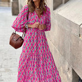 💖 Női Elegáns Virágos Boho Maxi Ruha Puffos Ujjakkal 👗