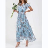 🌸 Könnyű, rövid ujjú virágmintás maxiruha (M-3XL méretben)