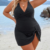 Női Plus Size Halter Nyakú Egyrészes Fürdőruha
