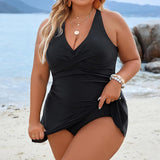 Női Plus Size Halter Nyakú Egyrészes Fürdőruha