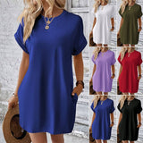 【S-2XL】👗Elegáns Zsebes Egyszínű Női Ruha