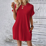 【S-2XL】👗Elegáns Zsebes Egyszínű Női Ruha