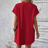 【S-2XL】👗Elegáns Zsebes Egyszínű Női Ruha