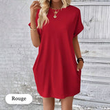 【S-2XL】👗Elegáns Zsebes Egyszínű Női Ruha