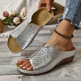 Peep Toe Slip-On Wedge Sandals for Women