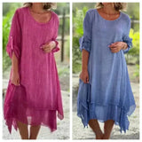 【S-4XL】💕Elegáns, kétrétegű vászonruha kerek nyakkivágással
