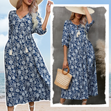 🌸Elegáns női V-nyakú hosszú ruha virágmintával (S-XL)☀️