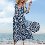 🌸Elegáns női V-nyakú hosszú ruha virágmintával (S-XL)☀️