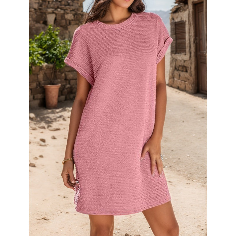 【S-2XL】Női laza, tekercses ujjú zsebes ruha✨