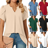 【M-2XL】💖👚Női V-nyakú Egyszínű Rövid Ujjú Blúz