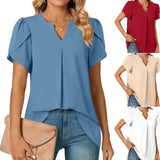 【M-2XL】💖👚Női V-nyakú Egyszínű Rövid Ujjú Blúz
