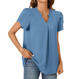 【M-2XL】💖👚Női V-nyakú Egyszínű Rövid Ujjú Blúz
