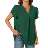 【M-2XL】💖👚Női V-nyakú Egyszínű Rövid Ujjú Blúz