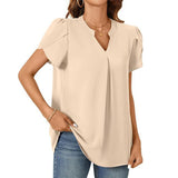 【M-2XL】💖👚Női V-nyakú Egyszínű Rövid Ujjú Blúz