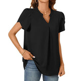 【M-2XL】💖👚Női V-nyakú Egyszínű Rövid Ujjú Blúz