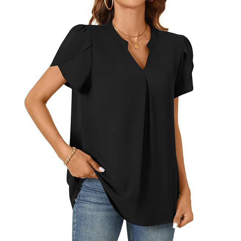 【M-2XL】💖👚Női V-nyakú Egyszínű Rövid Ujjú Blúz