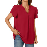 【M-2XL】💖👚Női V-nyakú Egyszínű Rövid Ujjú Blúz