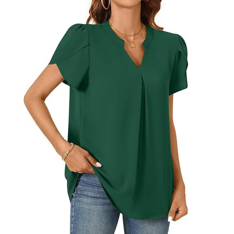 【M-2XL】💖👚Női V-nyakú Egyszínű Rövid Ujjú Blúz