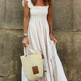 Multi-Check Smocked Bust Maxi Dress by Szingli Szóló