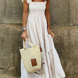 Multi-Check Smocked Bust Maxi Dress by Szingli Szóló