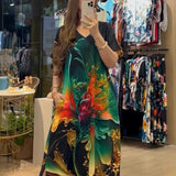 【S-4XL】👗Nyomtatott hosszú ruha plusz méretben