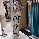 Női mintás rövid ujjú maxi ruha