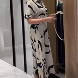 Női mintás rövid ujjú maxi ruha