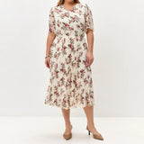 【S-4XL】💐 Elegáns Virágmintás Pliszírozott Ruha