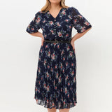 【S-4XL】💐 Elegáns Virágmintás Pliszírozott Ruha