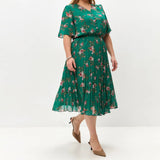 【S-4XL】💐 Elegáns Virágmintás Pliszírozott Ruha
