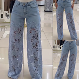 【S-2XL】👖Csipkés Kivágott Farmer Nadrág