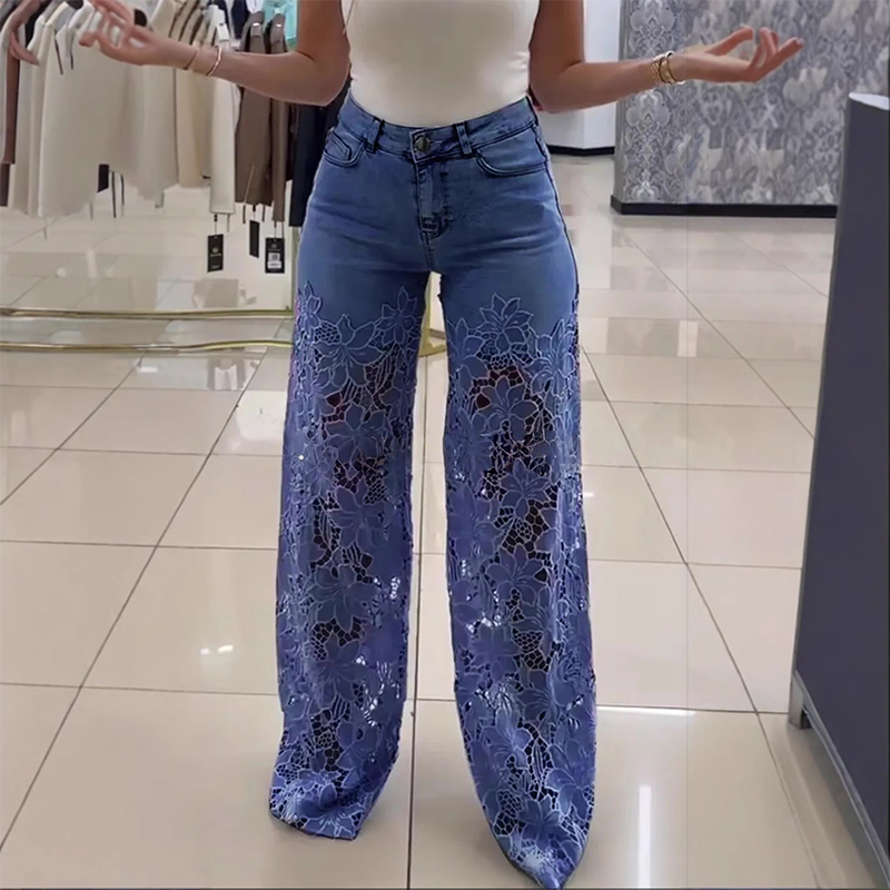 【S-2XL】👖Csipkés Kivágott Farmer Nadrág