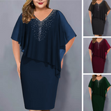 ✨Strasszos V-nyakú Sifon Borítású Cape Ruha