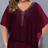 ✨Strasszos V-nyakú Sifon Borítású Cape Ruha